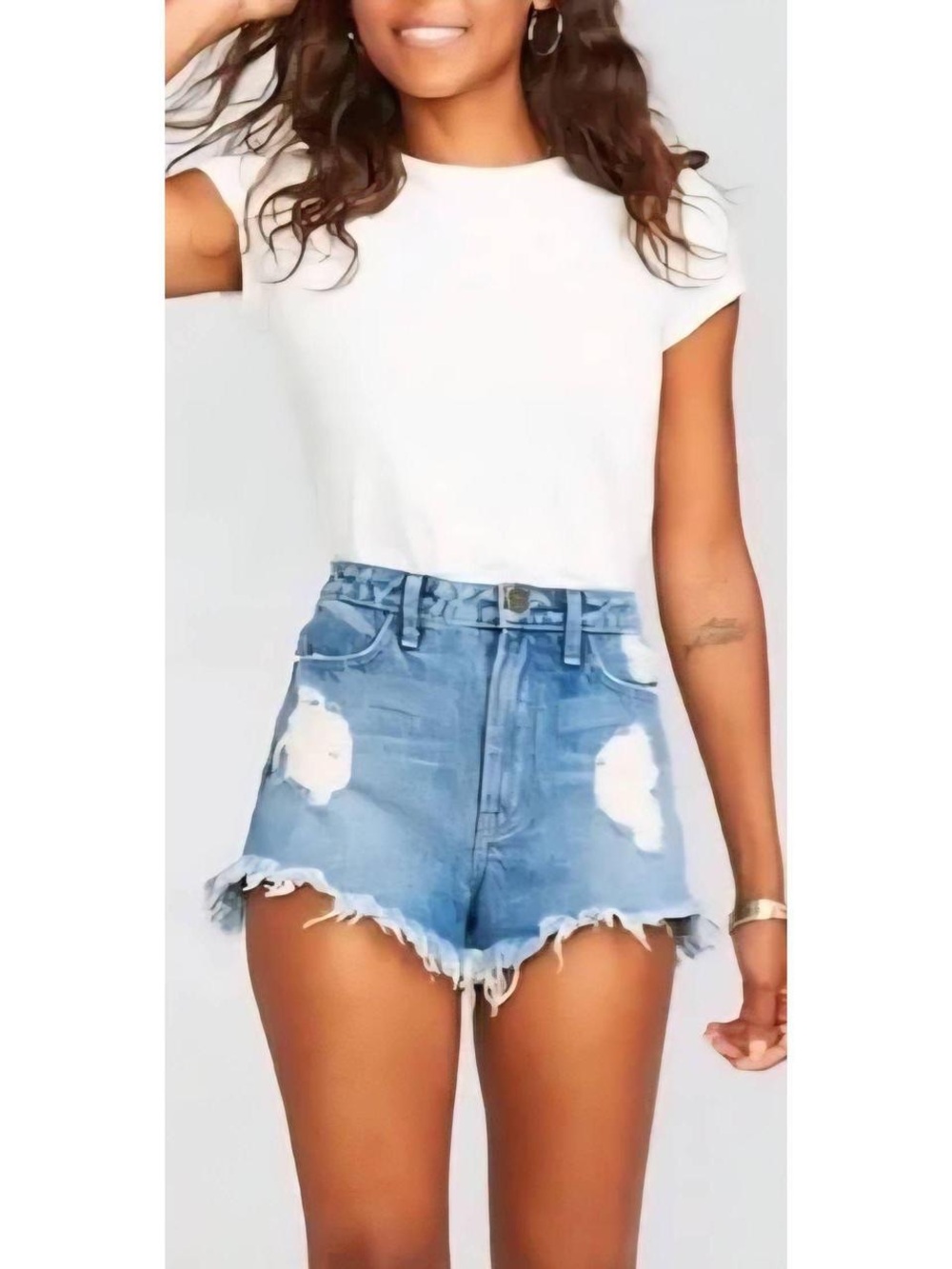 Show Me Your MuMu Light Blue High-Rise Distressed Denim Shorts